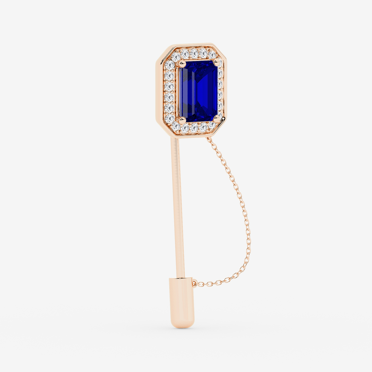 Additional Image 1 for  5 ctw Emerald Cut Sapphire with Round Lab Grown Diamond Halo Lapel Pin